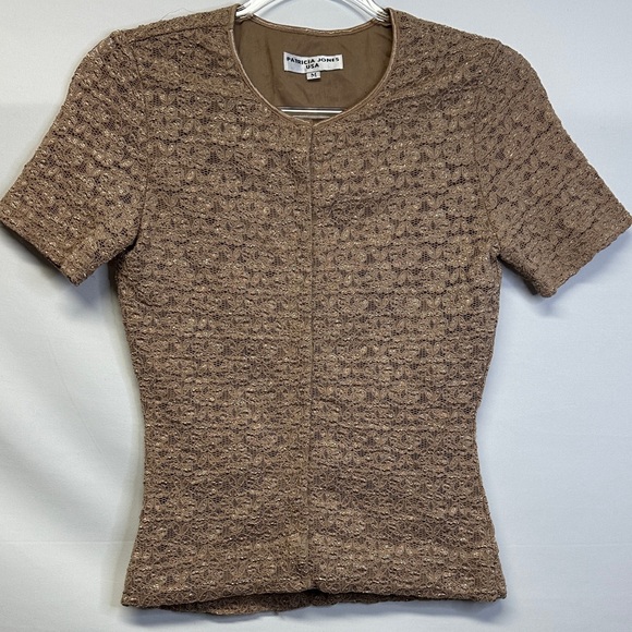 Patricia Jones USA Tops - Vintage 90s Patricia Jones USA Tan Lace Overlay Snap Down Top M